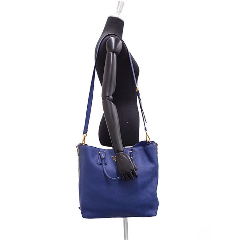 Prada Vitello Daino leather shopping tote bag Blue - Picture 9 of 9